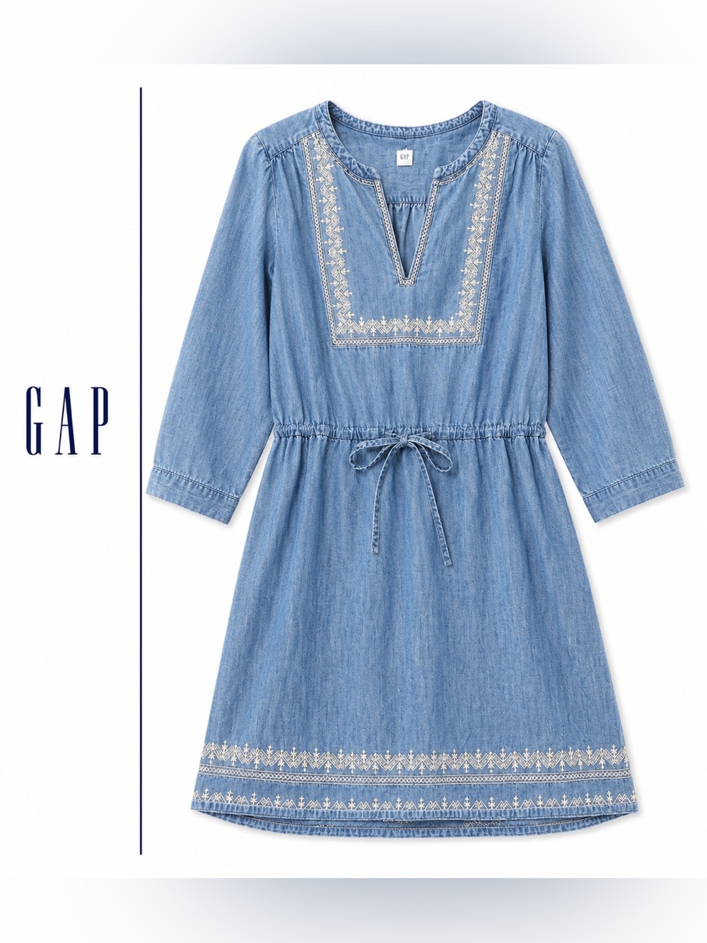 Vintage Gap Chambray Embroidered Boho Dress Small E